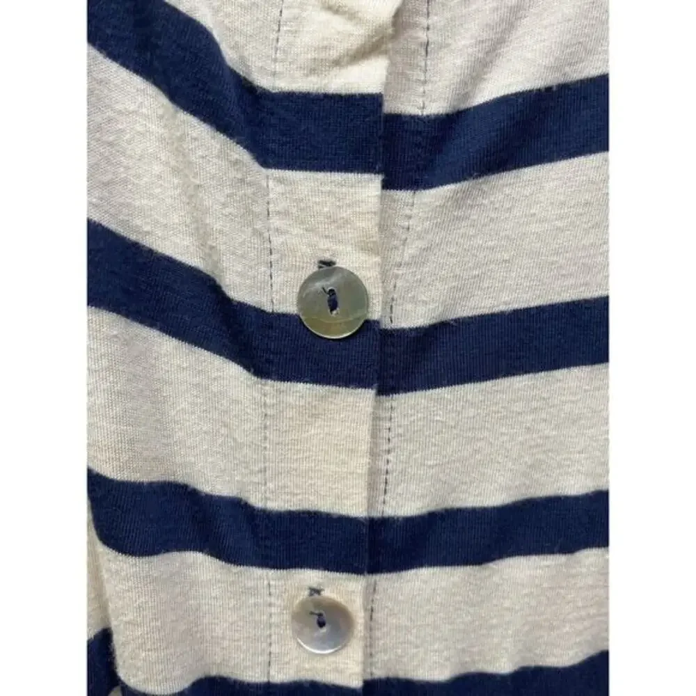 Maison Jules‎ Womens medium Tan Blue Stripes Sleeveless Knee Length Dress button